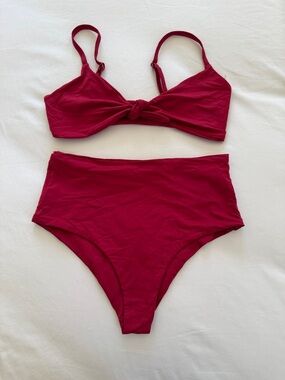 l*space Knot Front High Waist Bikini Set in Deep Red